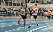 1 March 2020; Shane Healy of Metro/St. Brigid's AC, Dublin, left, competing in the Senior Men's 1500m event during Day Two of the Irish Life Health National Senior Indoor Athletics Championships at the National Indoor Arena in Abbotstown in Dublin. Photo by Sam Barnes/Sportsfile