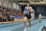 1 March 2020; Andrew Coscoran of Star of the Sea AC, Meath, left, on his way to winning the Senior Men's 1500m event during Day Two of the Irish Life Health National Senior Indoor Athletics Championships at the National Indoor Arena in Abbotstown in Dublin. Photo by Sam Barnes/Sportsfile