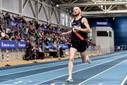 1 March 2020; Eoin Pierce of Clonliffe Harriers AC, Dublin, on his way to finishing third in the Senior Men's 1500m during Day Two of the Irish Life Health National Senior Indoor Athletics Championships at the National Indoor Arena in Abbotstown in Dublin. Photo by Sam Barnes/Sportsfile