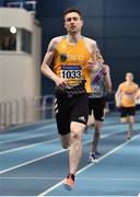 1 March 2020; Mark English of UCD AC, Dublin, on his way to winning the Senior Men's 800m event during Day Two of the Irish Life Health National Senior Indoor Athletics Championships at the National Indoor Arena in Abbotstown in Dublin. Photo by Sam Barnes/Sportsfile