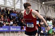 1 March 2020; Cathal Crosbie of Ennis Track AC, Clare, celebrates winning the Senior Men's 400m during Day Two of the Irish Life Health National Senior Indoor Athletics Championships at the National Indoor Arena in Abbotstown in Dublin. Photo by Sam Barnes/Sportsfile