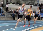 1 March 2020; Zak Curran of Dundrum South Dublin AC, left, competing in the Senior Men's 800m event during Day Two of the Irish Life Health National Senior Indoor Athletics Championships at the National Indoor Arena in Abbotstown in Dublin. Photo by Sam Barnes/Sportsfile