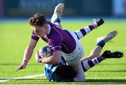 2 March 2020; Hugh Wilkinson of Clongowes Wood College is tackled by Alex Watson of St Vincent’s, Castleknock College, during the Bank of Ireland Leinster Schools Senior Cup Semi-Final between Clongowes Wood College and St Vincent’s, Castleknock College, at Energia Park in Donnybrook, Dublin. Photo by Ramsey Cardy/Sportsfile