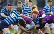 2 March 2020; Diarmuid McCormack of Clongowes Wood College is tackled by Alec Birnie, left, and Ethan Keogh of St Vincent’s, Castleknock College, during the Bank of Ireland Leinster Schools Senior Cup Semi-Final between Clongowes Wood College and St Vincent’s, Castleknock College, at Energia Park in Donnybrook, Dublin. Photo by Ramsey Cardy/Sportsfile