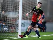 3 March 2020; Dean Kelly of IT Carlow celebrates after scoring his side's fourth goal during the Rustlers CFAI Cup Final match between IT Sligo and IT Carlow at Athlone Town Stadium in Athlone, Co Westmeath. Photo by Stephen McCarthy/Sportsfile