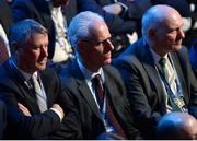 3 March 2020; Republic of Ireland manager Mick McCarthy, centre, with FAI Interim Chief Executive Gary Owens, left, and FAI President Gerry McAnaney during the 2020/21 UEFA Nations League Draw at Beurs van Berlage Conference Centre in Amsterdam, Netherlands. Photo by UEFA via Sportsfile