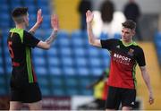 3 March 2020; Danny Doyle, right, celebrates with his IT Carlow team-mate Dean Kelly, who scored their fourth goal, during the Rustlers CFAI Cup Final match between IT Sligo and IT Carlow at Athlone Town Stadium in Athlone, Co Westmeath. Photo by Stephen McCarthy/Sportsfile