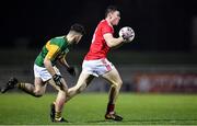 4 March 2020; Mark Cronin of Cork in action against Owen Fitzgerald of Kerry during the EirGrid Munster GAA Football U20 Championship Final match between Kerry and Cork at Austin Stack Park in Tralee, Kerry. Photo by Piaras Ó Mídheach/Sportsfile
