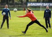 5 March 2020; Catherine, Duchess of Cambridge makes an attempt at Gaelic football during an engagement at Salthill Knocknacarra GAA Club in Galway during day three of her visit to Ireland. Photo by Sam Barnes/Sportsfile