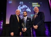 6 March 2020; Conor Laverty of Kilcoo is presented with his Football Team of the Year Award by AIB Head of Retail Banking Denis O'Callaghan, left, and Uachtarán Chumann Lúthchleas Gael John Horan during the AIB GAA Club Players' Awards at Croke Park in Dublin. Photo by Ramsey Cardy/Sportsfile
