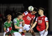 6 March 2020; Martin Rennie of St Patrick's Athletic has a header on goal during the SSE Airtricity League Premier Division match between St Patrick's Athletic and Cork City at Richmond Park in Dublin. Photo by Seb Daly/Sportsfile