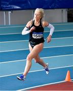 8 March 2020; Geraldine Finegan of North East Runners AC, Louth, competing in the M50 400m event during the Irish Life Health National Masters Indoors Athletics Championships at Athlone IT in Athlone, Westmeath. Photo by Piaras Ó Mídheach/Sportsfile