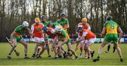 8 March 2020; Donegal and Armagh players compete for the ball during the Allianz Hurling League Round 3A Final match between Armagh and Donegal at Páirc Éire Óg in Carrickmore, Tyrone. Photo by Oliver McVeigh/Sportsfile