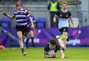 10 March 2020; Harry Farrell of Newbridge College scores his side's second try during the Bank of Ireland Leinster Schools Junior Cup Semi-Final match between Terenure College and Newbridge College at Energia Park in Donnybrook, Dublin. Photo by Ramsey Cardy/Sportsfile
