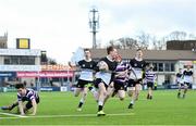 10 March 2020; Tadhg Brophy of Newbridge College on his way to scoring his side's third try during the Bank of Ireland Leinster Schools Junior Cup Semi-Final match between Terenure College and Newbridge College at Energia Park in Donnybrook, Dublin. Photo by Ramsey Cardy/Sportsfile