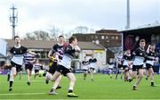 10 March 2020; Tadhg Brophy of Newbridge College on his way to scoring his side's third try during the Bank of Ireland Leinster Schools Junior Cup Semi-Final match between Terenure College and Newbridge College at Energia Park in Donnybrook, Dublin. Photo by Ramsey Cardy/Sportsfile