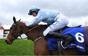 10 March 2020; Jockey Rachael Blackmore on Honeysuckle celebrates after winning the Close Brothers Mares´ Hurdle on Day One of the Cheltenham Racing Festival at Prestbury Park in Cheltenham, England. Photo by Harry Murphy/Sportsfile