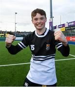 10 March 2020; Tadhg Brophy of Newbridge College celebrates following the Bank of Ireland Leinster Schools Junior Cup Semi-Final match between Terenure College and Newbridge College at Energia Park in Donnybrook, Dublin. Photo by Ramsey Cardy/Sportsfile