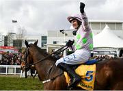 12 March 2020; Jockey Paul Townend on Min, celebrate winning the Ryanair Chase on Day Three of the Cheltenham Racing Festival at Prestbury Park in Cheltenham, England. Photo by Harry Murphy/Sportsfile