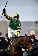 12 March 2020; Adam Wedge on Lisnagar Oscar, celebrate after winning the Paddy Power Stayers' Hurdle on Day Three of the Cheltenham Racing Festival at Prestbury Park in Cheltenham, England. Photo by David Fitzgerald/Sportsfile