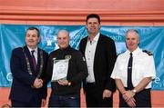 6 March 2020; FAI Interim Deputy Chief Executive Niall Quinn, Tom Brabazon, Lord Mayor of Dublin, left, and Gerard Donnelly, An Garda Síochána Superintendent, Coolock, right, present David Burns of An Garda Síochána, Coolock, with their FAI Futsal Introductory Course certificate during a presentation, at Darndale Belcamp Recreation Centre in Dublin. Photo by Stephen McCarthy/Sportsfile