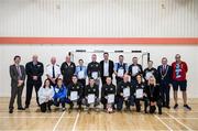 6 March 2020; FAI Interim Deputy Chief Executive Niall Quinn with members of An Garda Síochána, Coolock, during a FAI Futsal Introductory Course certificate presentation, at Darndale Belcamp Recreation Centre in Dublin. Photo by Stephen McCarthy/Sportsfile