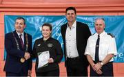 6 March 2020; FAI Interim Deputy Chief Executive Niall Quinn, Tom Brabazon, Lord Mayor of Dublin, left, and Gerard Donnelly, An Garda Síochána Superintendent, Coolock, right, present Gráinne McHugh of An Garda Síochána, Coolock, with their FAI Futsal Introductory Course certificate during a presentation, at Darndale Belcamp Recreation Centre in Dublin. Photo by Stephen McCarthy/Sportsfile