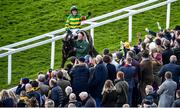 13 March 2020; Barry Geraghty on Saint Roi, celebrates after winning the Randox Health County Handicap Hurdle on Day Four of the Cheltenham Racing Festival at Prestbury Park in Cheltenham, England. Photo by David Fitzgerald/Sportsfile