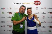 16 March 2020; Brendan Irvine of Ireland with coach John Conlan, left, following victory in the Men's Flyweight 52KG Preliminary round bout against Istvan Szaka of Hungary on Day Three of the Road to Tokyo European Boxing Olympic Qualifying Event at Copper Box Arena in Queen Elizabeth Olympic Park, London, England. Photo by Harry Murphy/Sportsfile