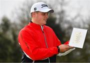 7 April 2020; Amateur Golf Champion James Sugrue with his invitation to the 2020 Masters tournament in Augusta National Golf Club, Georgia, at his home in Mallow, Cork. Photo by Eóin Noonan/Sportsfile