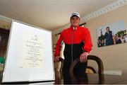 7 April 2020; Amateur Golf Champion James Sugrue with his invitation to the 2020 Masters tournament in Augusta National Golf Club, Georgia, at his home in Mallow, Cork. Photo by Eóin Noonan/Sportsfile