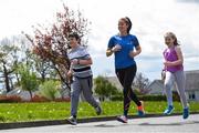 5 May 2020; Hannah Nolan from Tinahely, Wicklow, leads the way for her children Chloe, age 10, and William, age 11, during Active At Home Week. The Daily Mile is promoted by Athletics Ireland. Photo by Matt Browne/Sportsfile