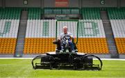 9 May 2020; Offaly groundsman and chief steward Jim Kelly, from Ballycumber, Offaly, tends to the pitch at Bord na Mona O’Connor Park on the afternoon of the Leinster GAA Football Senior Championship Round 1 match between Carlow and Offaly at Bord na Mona O’Connor Park in Tullamore, Offaly. This weekend, May 9 and 10, was due to be the first weekend of games in Ireland of the GAA All-Ireland Senior Championship, beginning with provincial matches, which have been postponed following directives from the Irish Government and the Department of Health in an effort to contain the spread of the Coronavirus (COVID-19). The GAA have stated that no inter-county games will take place before October 2020. Photo by Sam Barnes/Sportsfile