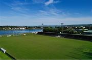 9 May 2020; An aerial view of Fraher Field and Colligan River on the evening of the Munster GAA Senior Football Championship match between Waterford and Limerick at Fraher Field in Dungarvan, Waterford. This weekend, May 9 and 10, was due to be the first weekend of games in Ireland of the GAA All-Ireland Senior Championship, beginning with provincial matches, which have been postponed following directives from the Irish Government and the Department of Health in an effort to contain the spread of the Coronavirus (COVID-19). The GAA have stated that no inter-county games will take place before October 2020. Photo by Ramsey Cardy/Sportsfile