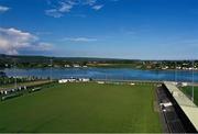 9 May 2020; An aerial view of Fraher Field and Colligan River on the evening of the Munster GAA Senior Football Championship match between Waterford and Limerick at Fraher Field in Dungarvan, Waterford. This weekend, May 9 and 10, was due to be the first weekend of games in Ireland of the GAA All-Ireland Senior Championship, beginning with provincial matches, which have been postponed following directives from the Irish Government and the Department of Health in an effort to contain the spread of the Coronavirus (COVID-19). The GAA have stated that no inter-county games will take place before October 2020. Photo by Ramsey Cardy/Sportsfile