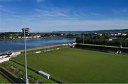 9 May 2020; An aerial view of Fraher Field and Colligan River on the evening of the Munster GAA Senior Football Championship match between Waterford and Limerick at Fraher Field in Dungarvan, Waterford. This weekend, May 9 and 10, was due to be the first weekend of games in Ireland of the GAA All-Ireland Senior Championship, beginning with provincial matches, which have been postponed following directives from the Irish Government and the Department of Health in an effort to contain the spread of the Coronavirus (COVID-19). The GAA have stated that no inter-county games will take place before October 2020. Photo by Ramsey Cardy/Sportsfile