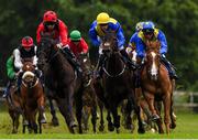 17 June 2020; Hurricane Cliff, centre, with Billy Lee, yellow cap, up, on their way to winning the It's Not Rocket Science With MansionBet Maiden Division 2 at Gowran Park Racecourse in Kilkenny. Horse racing has been allowed to resume on June 8 under the Irish Government’s Roadmap for Reopening of Society and Business following strict protocols of social distancing and hand sanitisation among others allowing it to return in a phased manner, having been suspended from March 25 due to the Irish Government's efforts to contain the spread of the Coronavirus (COVID-19) pandemic.  Photo by Matt Browne/Sportsfile