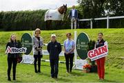 9 July 2020; Ronan Murphy, CEO of Horse Sport Ireland, centre, with, from left, Katie Maegan from Alltech, Sharon Fitzpatrick and Liz Brennan from the IBC committee, International rider Ger O'Neill, with Corgie, and Joanne Hurley from GAIN, in attendance during the launch of The Irish Breeders Classic at the Barnadown Equestrian Centre in Gorey, Wexford. Photo by Matt Browne/Sportsfile