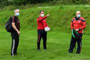 17 July 2020; Tinahely selector Shane Kenny, centre, with selector Tommy McDonald, left, and strength and conditioning coach Stephen Perry, right, before the Wicklow County Senior Football Championship Round 1 match between Tinahely and Kiltegan at Baltinglass GAA Club in Baltinglass, Wicklow. Competitive GAA matches have been approved to return following the guidelines of Phase 3 of the Irish Government’s Roadmap for Reopening of Society and Business and protocols set down by the GAA governing authorities. With games having been suspended since March, competitive games can take place with updated protocols including a limit of 200 individuals at any one outdoor event, including players, officials and a limited number of spectators, with social distancing, hand sanitisation and face masks being worn by those in attendance among other measures in an effort to contain the spread of the Coronavirus (COVID-19) pandemic. Photo by Matt Browne/Sportsfile