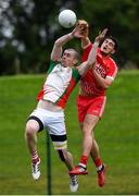 17 July 2020; Eoin D'Arcy of Tinahely in action against Blaine Harmon of Kiltegan during the Wicklow County Senior Football Championship Round 1 match between Tinahely and Kiltegan at Baltinglass GAA Club in Baltinglass, Wicklow. Competitive GAA matches have been approved to return following the guidelines of Phase 3 of the Irish Government’s Roadmap for Reopening of Society and Business and protocols set down by the GAA governing authorities. With games having been suspended since March, competitive games can take place with updated protocols including a limit of 200 individuals at any one outdoor event, including players, officials and a limited number of spectators, with social distancing, hand sanitisation and face masks being worn by those in attendance among other measures in an effort to contain the spread of the Coronavirus (COVID-19) pandemic. Photo by Matt Browne/Sportsfile