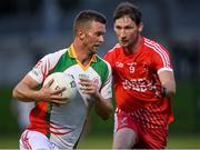 17 July 2020; Rory Finn of Kiltegan in action against Brian Walsh of Tinahely during the Wicklow County Senior Football Championship Round 1 match between Tinahely and Kiltegan at Baltinglass GAA Club in Baltinglass, Wicklow. Competitive GAA matches have been approved to return following the guidelines of Phase 3 of the Irish Government’s Roadmap for Reopening of Society and Business and protocols set down by the GAA governing authorities. With games having been suspended since March, competitive games can take place with updated protocols including a limit of 200 individuals at any one outdoor event, including players, officials and a limited number of spectators, with social distancing, hand sanitisation and face masks being worn by those in attendance among other measures in an effort to contain the spread of the Coronavirus (COVID-19) pandemic. Photo by Matt Browne/Sportsfile