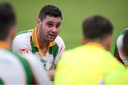 17 July 2020; Seanie Furlong of Kiltegan with his team-mates before the Wicklow County Senior Football Championship Round 1 match between Tinahely and Kiltegan at Baltinglass GAA Club in Baltinglass, Wicklow. Competitive GAA matches have been approved to return following the guidelines of Phase 3 of the Irish Government’s Roadmap for Reopening of Society and Business and protocols set down by the GAA governing authorities. With games having been suspended since March, competitive games can take place with updated protocols including a limit of 200 individuals at any one outdoor event, including players, officials and a limited number of spectators, with social distancing, hand sanitisation and face masks being worn by those in attendance among other measures in an effort to contain the spread of the Coronavirus (COVID-19) pandemic. Photo by Matt Browne/Sportsfile