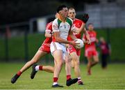 17 July 2020; Padraig O'Toole of Kiltegan in action against Eogham Byrne of Tinahely during the Wicklow County Senior Football Championship Round 1 match between Tinahely and Kiltegan at Baltinglass GAA Club in Baltinglass, Wicklow. Competitive GAA matches have been approved to return following the guidelines of Phase 3 of the Irish Government’s Roadmap for Reopening of Society and Business and protocols set down by the GAA governing authorities. With games having been suspended since March, competitive games can take place with updated protocols including a limit of 200 individuals at any one outdoor event, including players, officials and a limited number of spectators, with social distancing, hand sanitisation and face masks being worn by those in attendance among other measures in an effort to contain the spread of the Coronavirus (COVID-19) pandemic. Photo by Matt Browne/Sportsfile