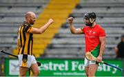 18 July 2020; Aidan Cash of Shelmaliers, left, and Jack Kelly of Rapparees-Starlights touch elbows following the Wexford County Senior Hurling Championship Group D Round 1 match between Rapparees-Starlights and Shelmaliers at Chadwicks Wexford Park in Wexford. Competitive GAA matches have been approved to return following the guidelines of Phase 3 of the Irish Government’s Roadmap for Reopening of Society and Business and protocols set down by the GAA governing authorities. With games having been suspended since March, competitive games can take place with updated protocols including a limit of 200 individuals at any one outdoor event, including players, officials and a limited number of spectators, with social distancing, hand sanitisation and face masks being worn by those in attendance among other measures in an effort to contain the spread of the Coronavirus (COVID-19) pandemic. Photo by Sam Barnes/Sportsfile