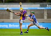 19 July 2020; Mark Grogan of Kilmacud Crokes in action against Conor McKeon of Ballyboden St Enda's during the Dublin County Senior Hurling Championship Round 1 match between Ballyboden St Enda's and Kilmacud Crokes at Parnell Park in Dublin. Competitive GAA matches have been approved to return following the guidelines of Phase 3 of the Irish Government’s Roadmap for Reopening of Society and Business and protocols set down by the GAA governing authorities. With games having been suspended since March, competitive games can take place with updated protocols including a limit of 200 individuals at any one outdoor event, including players, officials and a limited number of spectators, with social distancing, hand sanitisation and face masks being worn by those in attendance among other measures in an effort to contain the spread of the Coronavirus (COVID-19) pandemic. Photo by Ramsey Cardy/Sportsfile