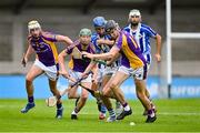 19 July 2020; Caolán Conway of Kilmacud Crokes in action against Paddy Dunleavy of Ballyboden St Enda's during the Dublin County Senior Hurling Championship Round 1 match between Ballyboden St Enda's and Kilmacud Crokes at Parnell Park in Dublin. Competitive GAA matches have been approved to return following the guidelines of Phase 3 of the Irish Government’s Roadmap for Reopening of Society and Business and protocols set down by the GAA governing authorities. With games having been suspended since March, competitive games can take place with updated protocols including a limit of 200 individuals at any one outdoor event, including players, officials and a limited number of spectators, with social distancing, hand sanitisation and face masks being worn by those in attendance among other measures in an effort to contain the spread of the Coronavirus (COVID-19) pandemic. Photo by Ramsey Cardy/Sportsfile