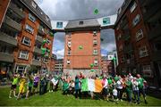 21 July 2020; Residents of Iveagh Trust Kevin Street in Dublin, release ballons to remember Jack Charlton on the day of his funeral in Newcastle, England. The former Republic of Ireland manager Jack Charlton lead the Republic of Ireland team to their first major finals at UEFA Euro 1988, and subsequently the FIFA World Cup 1990, in Italy, and the FIFA World Cup 1994, in USA. Photo by Stephen McCarthy/Sportsfile