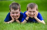 21 July 2020; 7 year old Niall Byrne, left, with his 8 year old brother Conor during the Bank of Ireland Leinster Rugby Summer Camp at Longford RFC in Lisbrack, Longford. Photo by Ramsey Cardy/Sportsfile