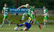 25 July 2020; Stephen McCarthy of Killarney Celtic beats the tackle of AJ O'Connor of Fairview Rangers during the FAI New Balance Junior Cup Quarter-Final match between Killarney Celtic and Fairview Rangers at Celtic Park in Killarney, Kerry. Soccer matches continue to take place in front of a limited number of people in an effort to contain the spread of the Coronavirus (COVID-19) pandemic. Photo by Brendan Moran/Sportsfile