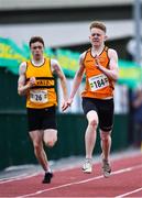25 July 2020; Tom McCutcheon of Nenagh Olympic AC, Tipperary, right, and Brendan O'Donoghue of Leevale AC, Cork, competing in the U17 Boys 200m event during the Summer Games Athletics Meet at Moyne AC in Tipperary. Photo by Piaras Ó Mídheach/Sportsfile